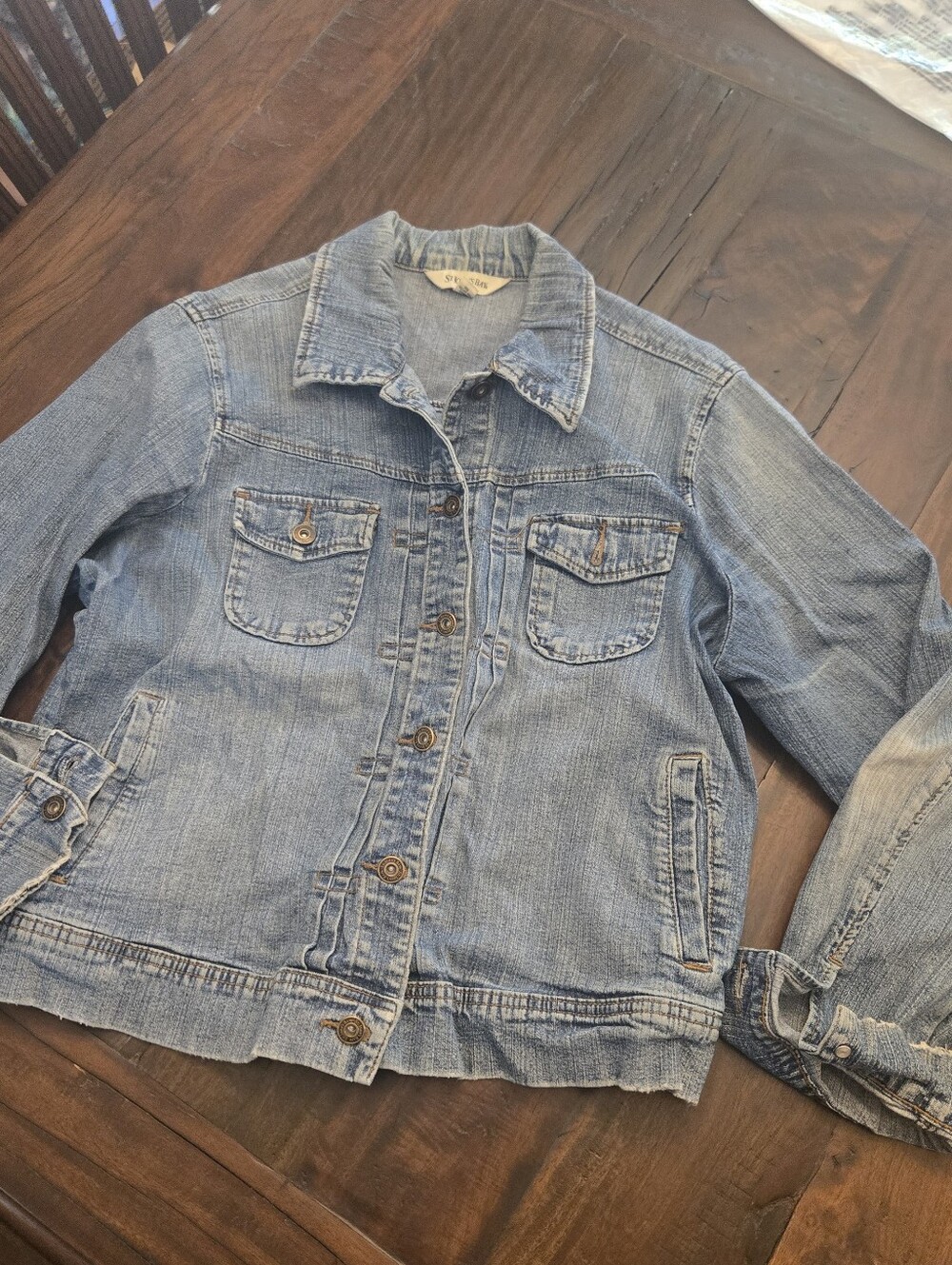 St John's Bay Denim Trucker Jacket In Vintage Blue Wash Size Large
